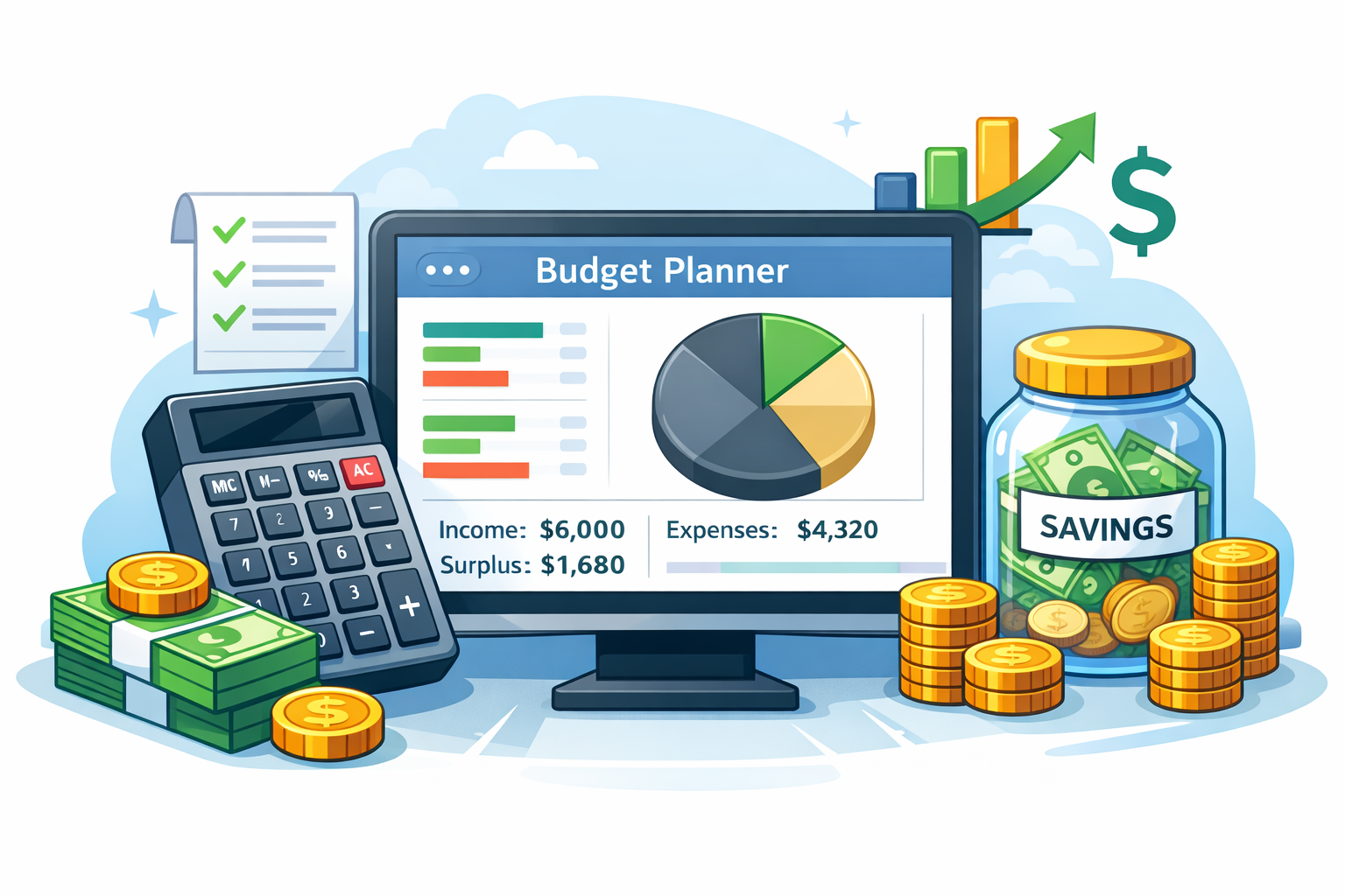 Budget Planner Calculator for tracking monthly income and expenses in the United States