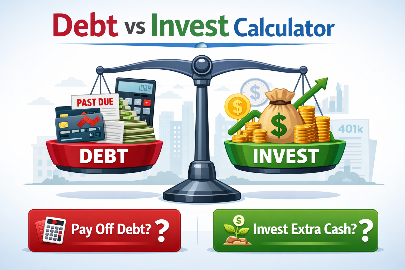 Debt vs Invest Calculator comparing paying off debt versus investing extra money