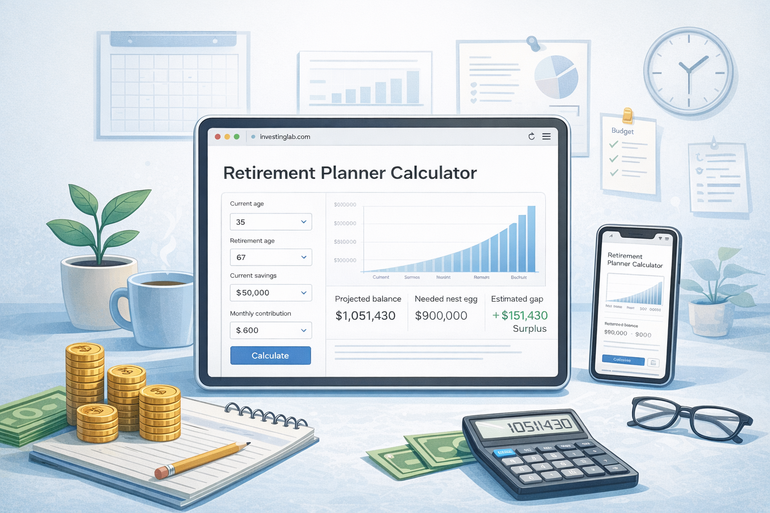 Retirement Planner Calculator for the United States estimating retirement savings and income needs