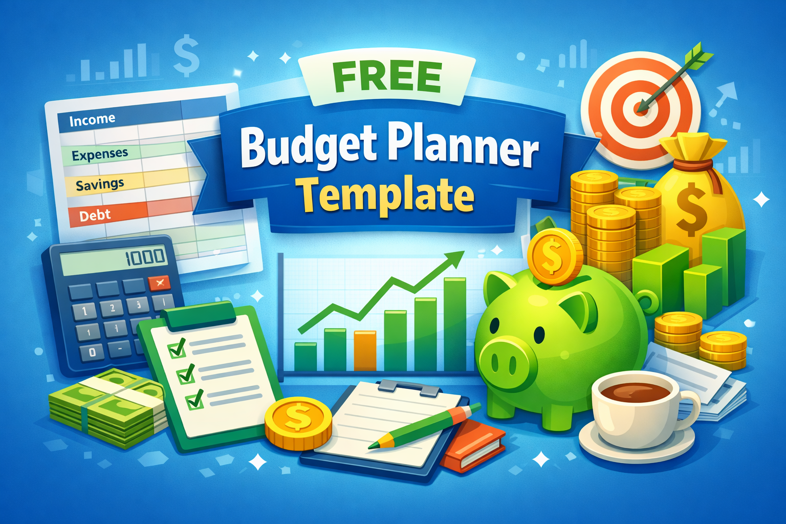 Free budget planner template for monthly income, expenses, savings and debt tracking
