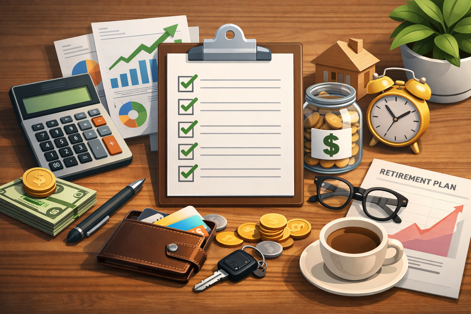 Ultimate personal finance checklist showing budgeting, saving, investing and financial planning steps
